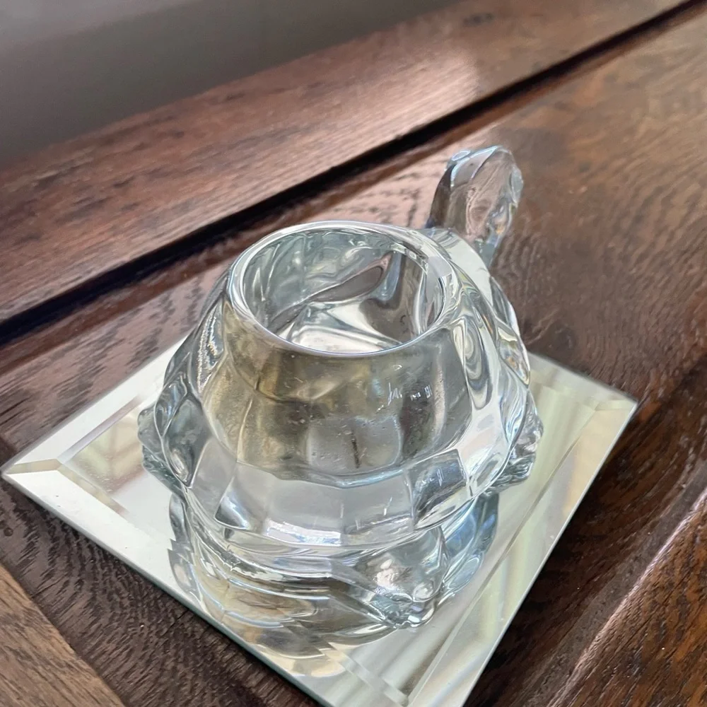 Vintage Indiana Glass Turtle Votive Candle Holder, Crystal Clear Glass, Sparkles